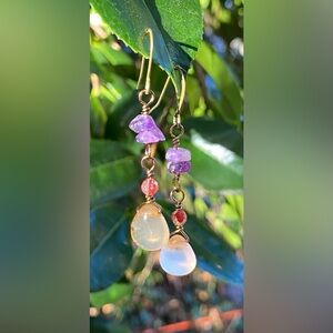 Handcrafted Amethyst and Carnelian Drop Earrings